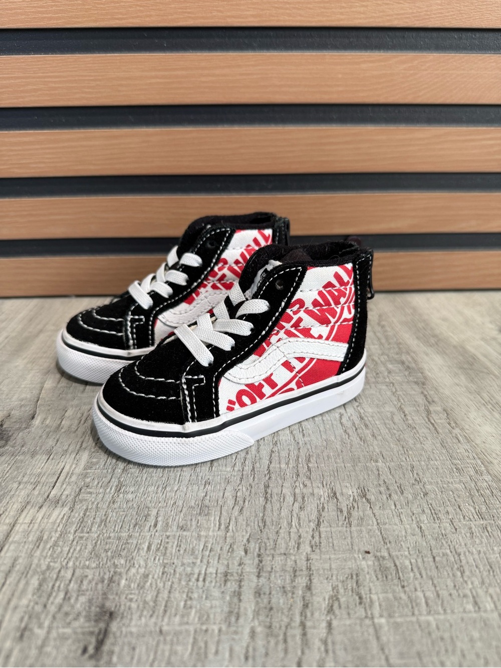 Kids High-Top Skate Sneakers in Black & Red